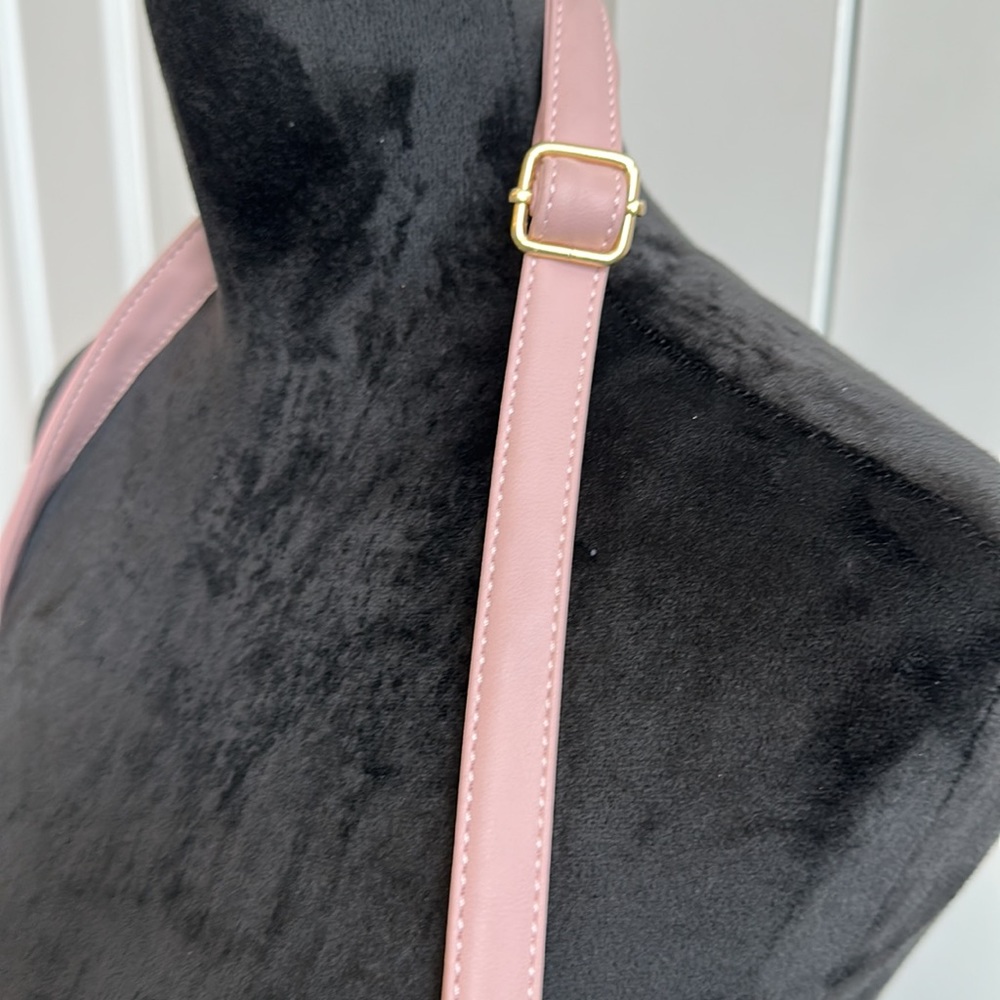 Pink Faux Leather Crossbody Bucket Satchel with Tassels - Picture 3 of 10